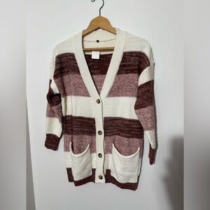 Striped Burgundy and Cream Women's Sweater